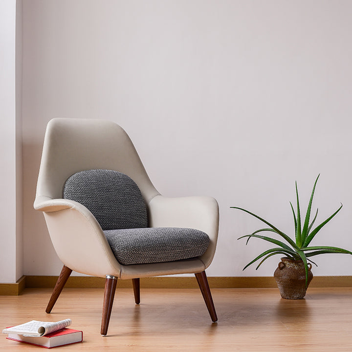 Fauteuil beige en cuir synthétique et tissu gris - Beta - Fainko