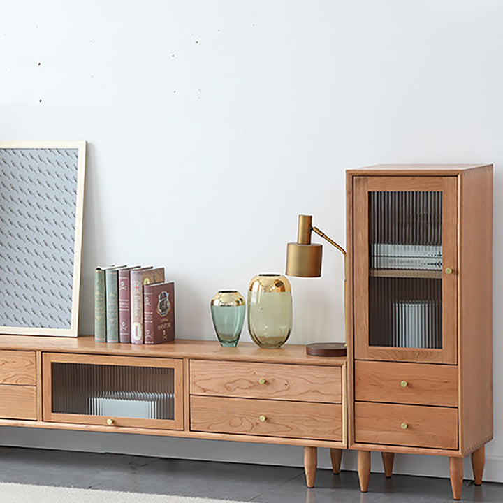 Vitrine vintage Quint en bois de Cerisier avec 2 tiroirs - Fainko