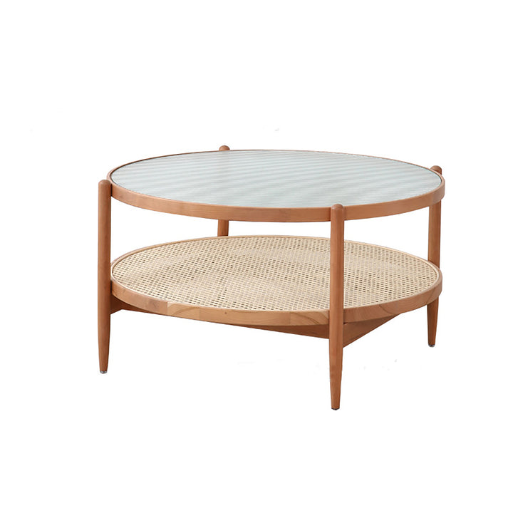 Table basse Chikoo ronde en bois de cerisier et rotin - Fainko