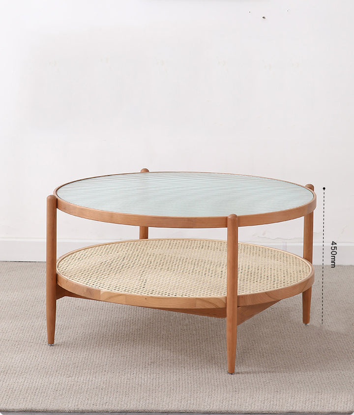 Table basse Chikoo ronde en bois de cerisier et rotin - Fainko