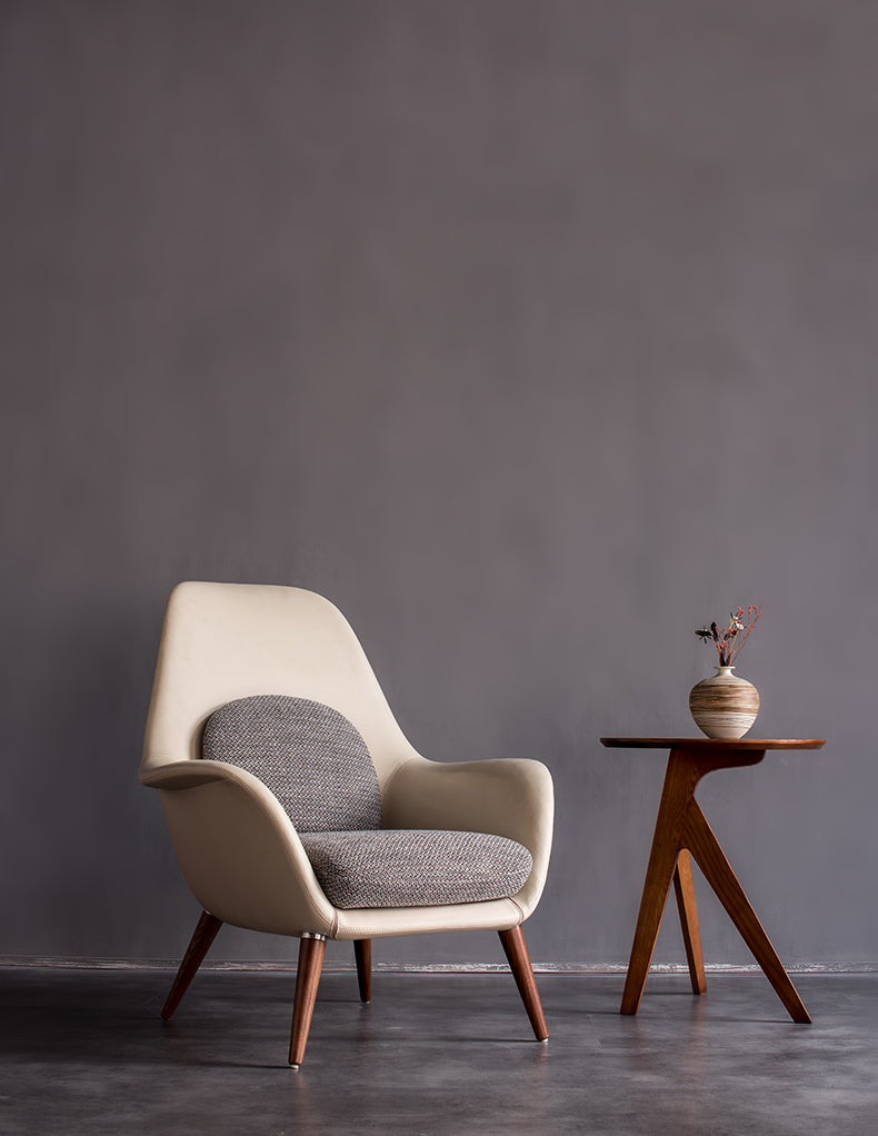 Fauteuil beige en cuir synthétique et tissu gris - Beta - Fainko