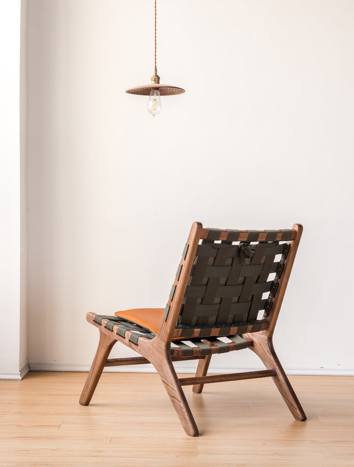 Chaise Lounge Ians , frêne massif , cuir véritable, toile - Fainko