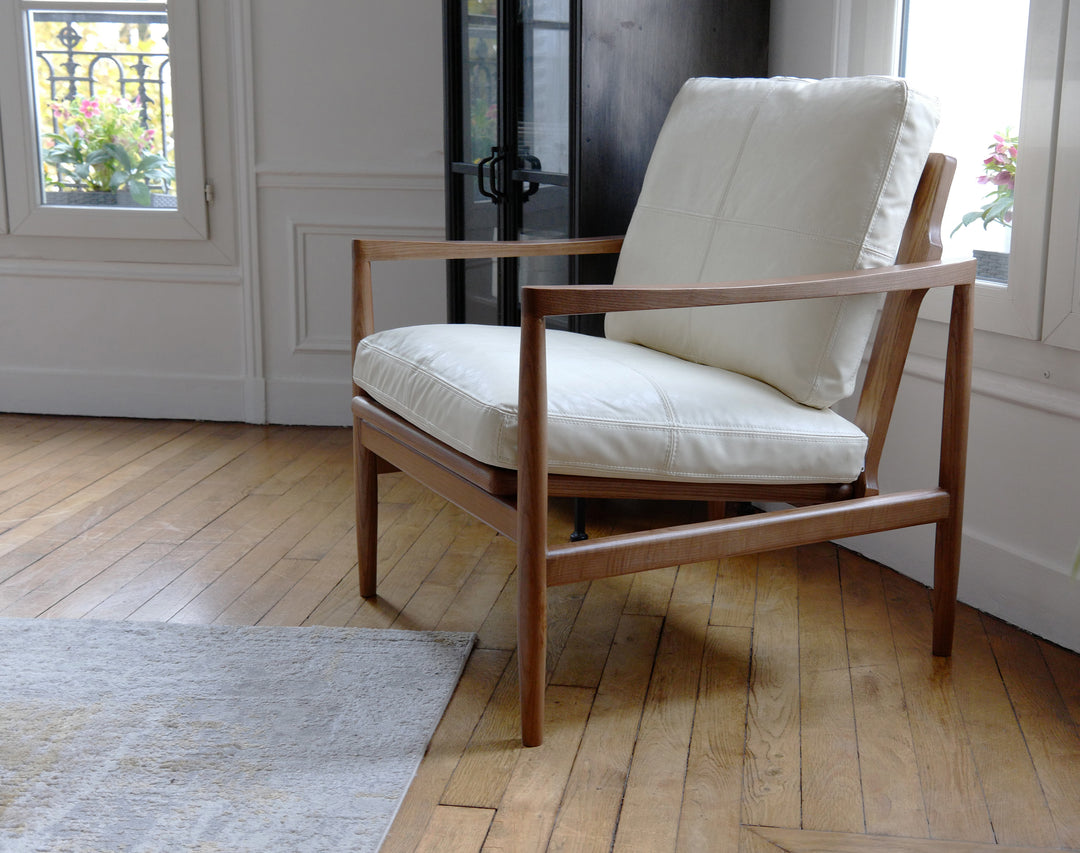 Fauteuil Style Vintage Hank en Bois massif et Simili cuir - Fainko