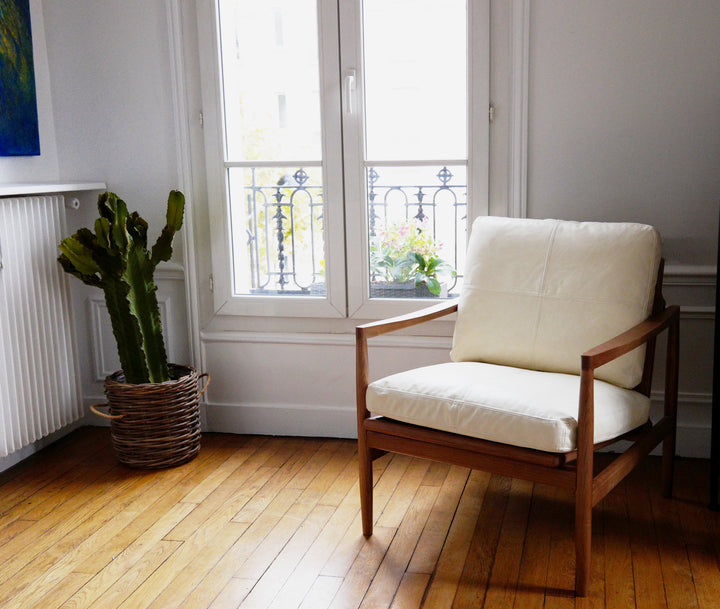 Fauteuil Style Vintage Hank en Bois massif et Simili cuir - Fainko