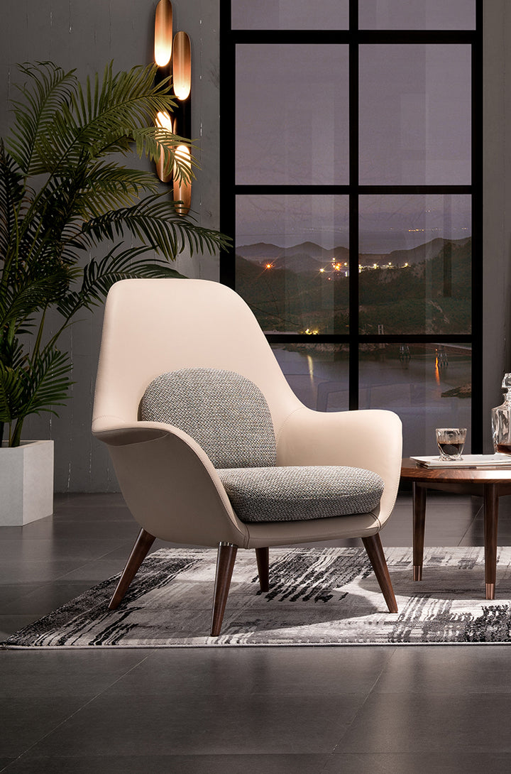Fauteuil beige en cuir synthétique et tissu gris - Beta - Fainko