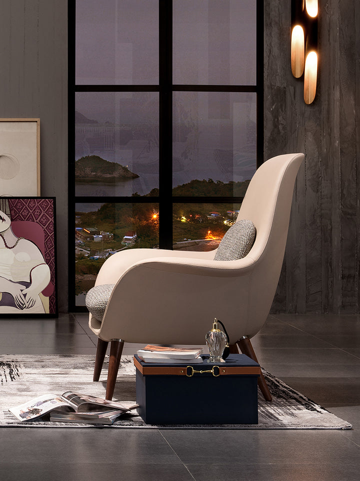 Fauteuil beige en cuir synthétique et tissu gris - Beta - Fainko