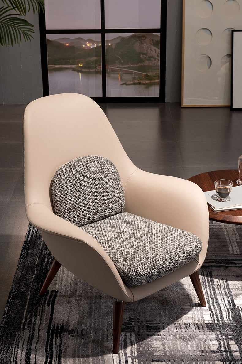 Fauteuil beige en cuir synthétique et tissu gris - Beta - Fainko
