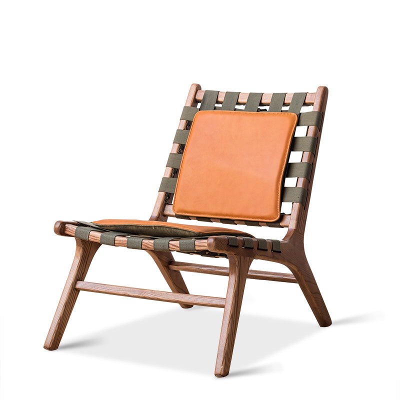 Chaise Lounge Ians , frêne massif , cuir véritable, toile - Fainko