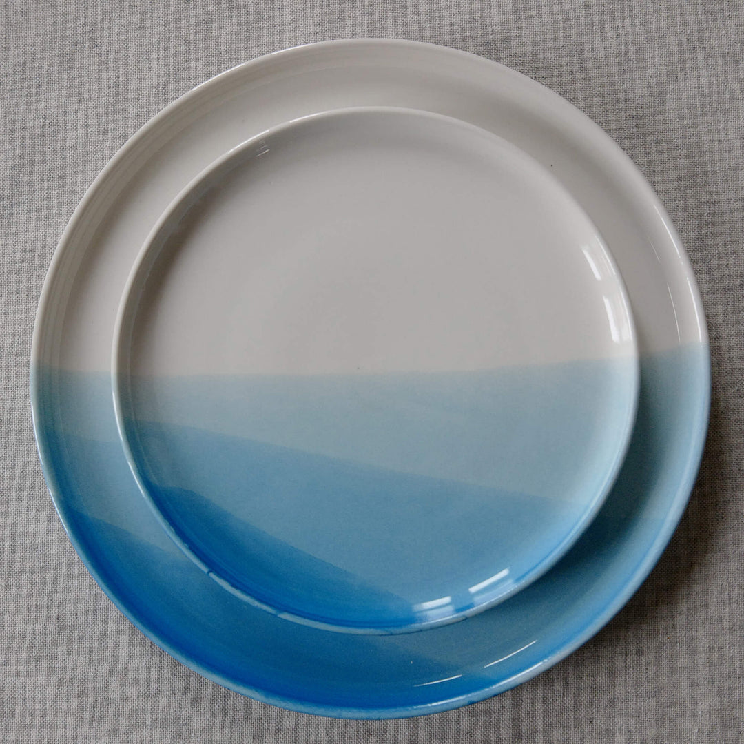 Assiette en céramique blanche et bleue D20 - Lot de 4 ORGANIC